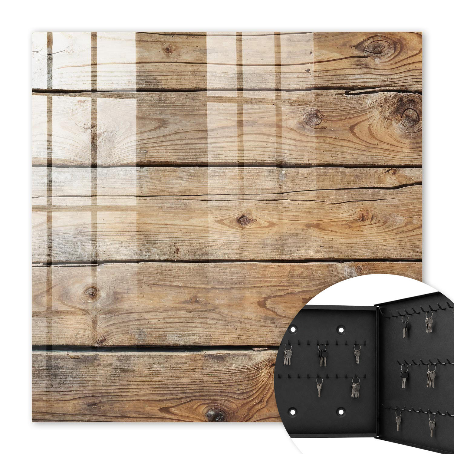 SCHLÜSSELBOX Schwarz 30x30 cm- Türöffnung nach rechts - Holzbretter - Braun, Metall (30/30/5cm) - TULUP