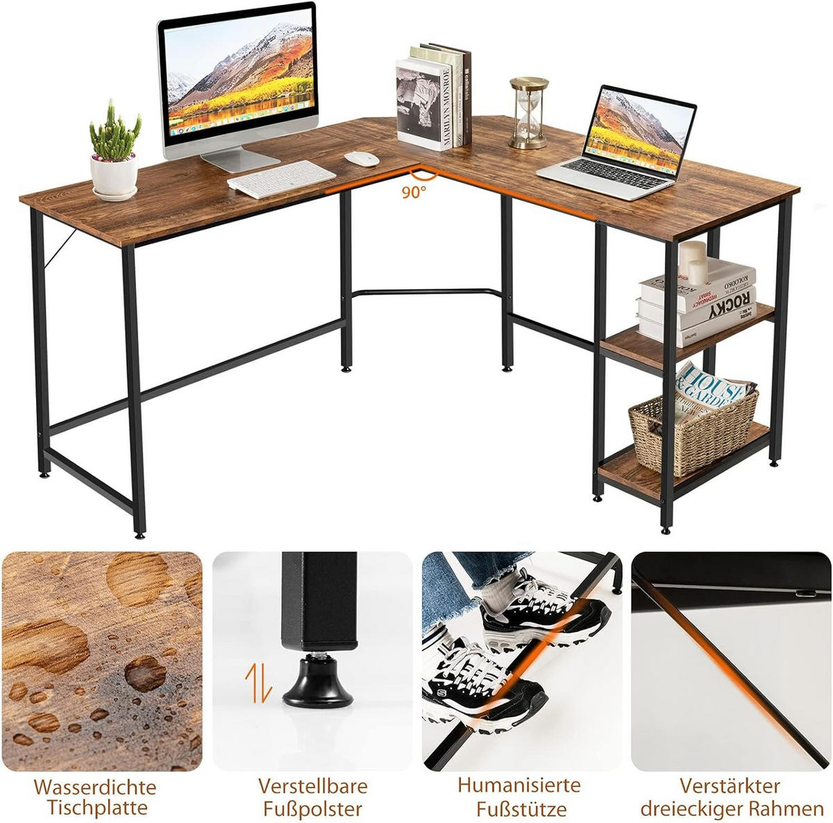 DATORBORD Brunt - Brun, Träbaserade material (138/138/75cm) - COSTWAY