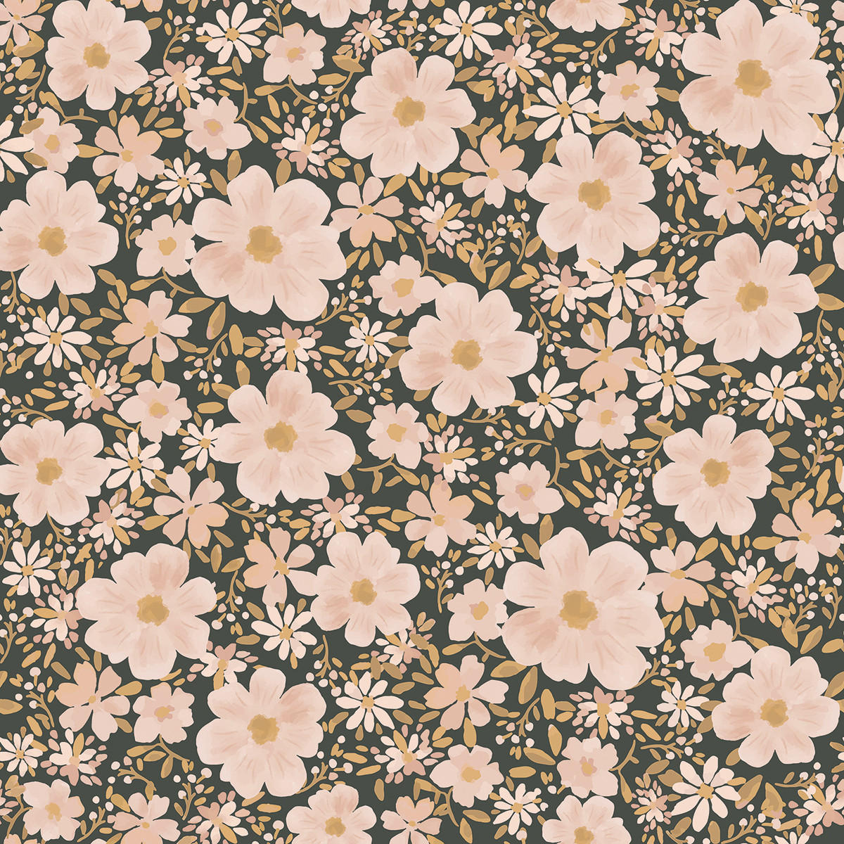 VLIESTAPETE Eleonore Blumen 50 cm x 10 m, schwarzer Hintergrund - Pink, Papier (50/1000cm) - Lilipinso