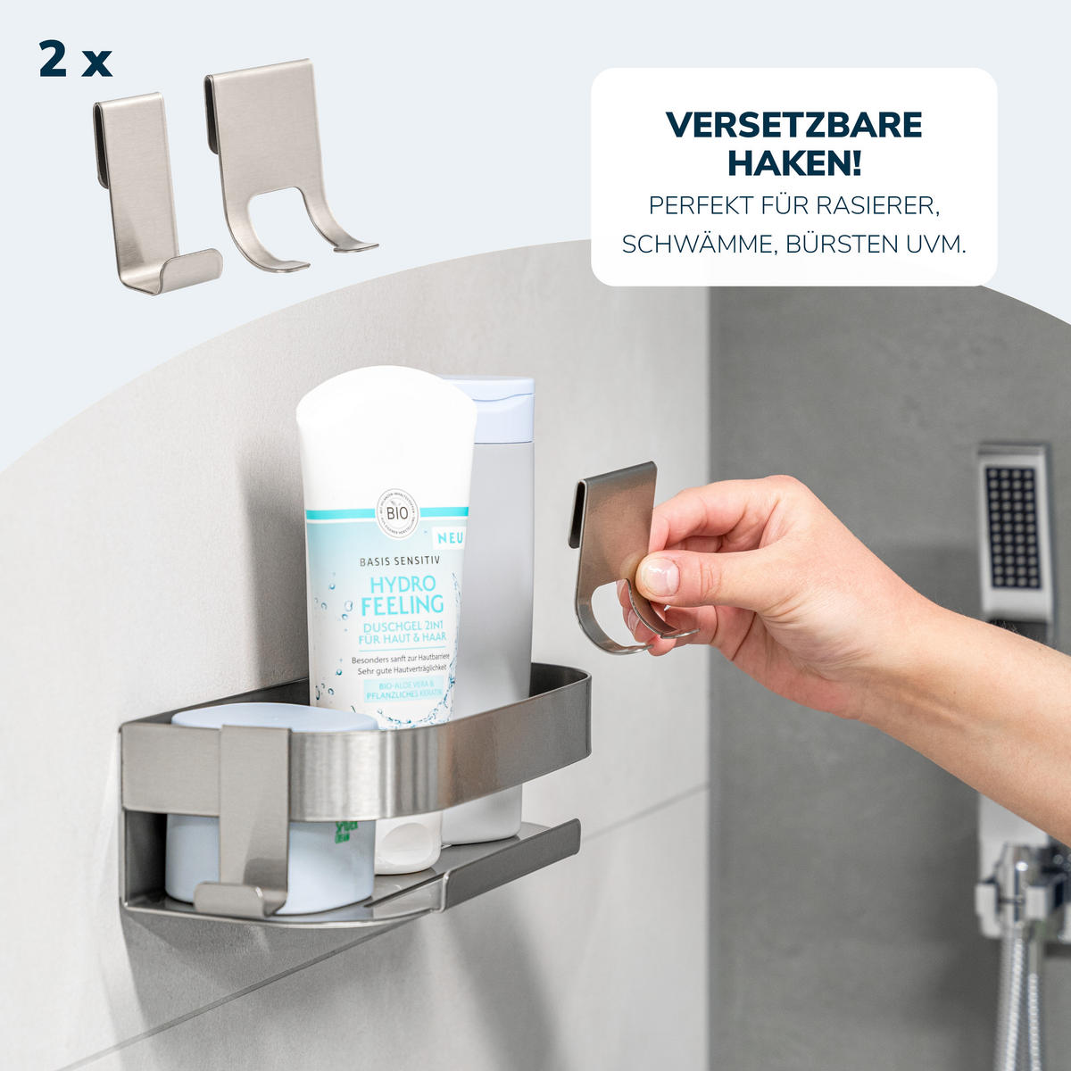 DUSCHABLAGE, mit 2-Wege-Montage, Edelstahl - Edelstahlfarben, Metall (23/6.5/10.5cm) - eluno