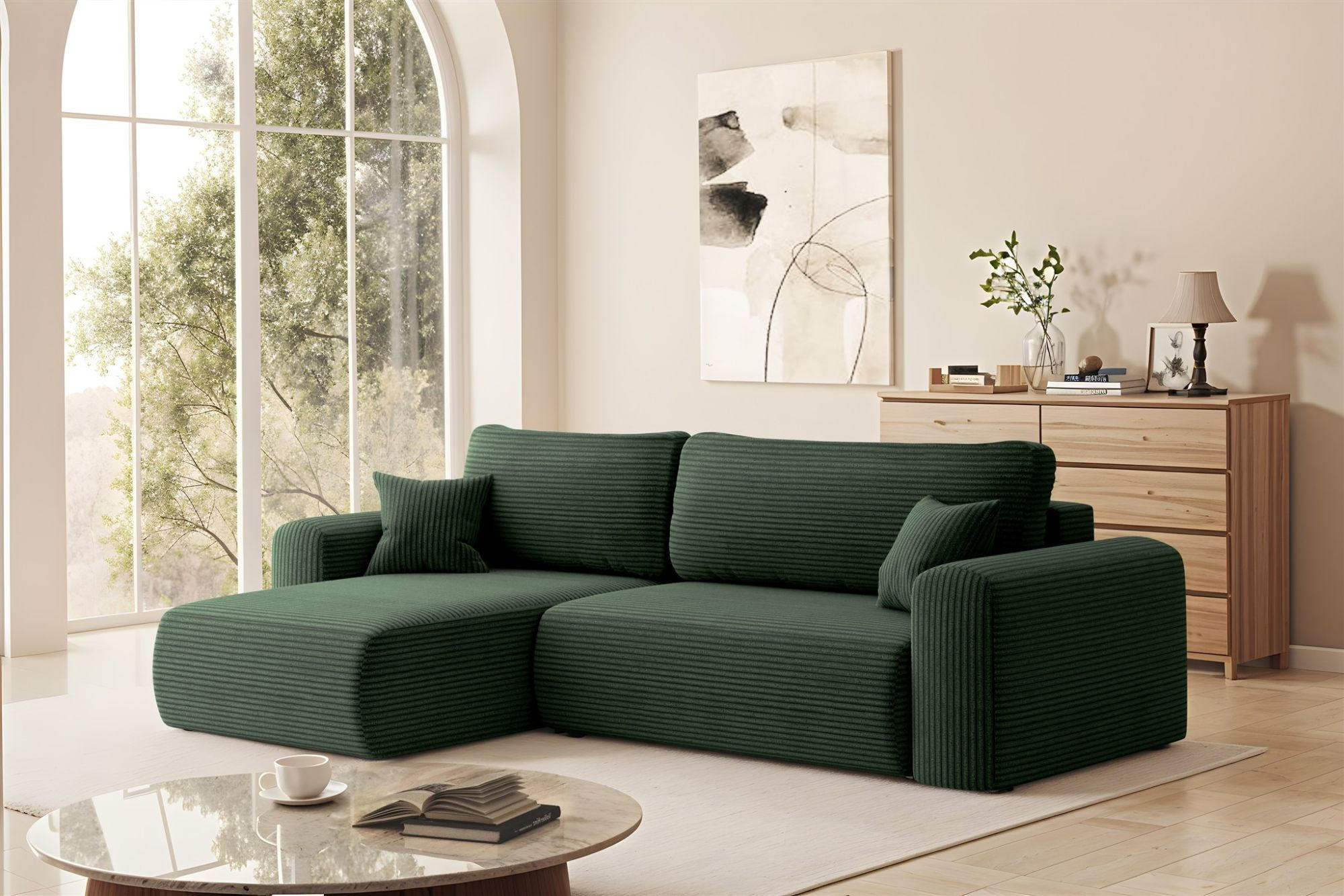 ECKSOFA Flora In Poso - Grün, Holzwerkstoff/Textil (145/272cm) - Fun Möbel