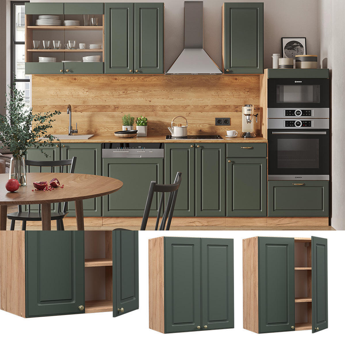 HÄNGESCHRANK Fame-Line Grün-Gold Landhaus 60 cm - Eiche Wotan/Grün, Holzwerkstoff (60/72/34.1cm) - Vicco