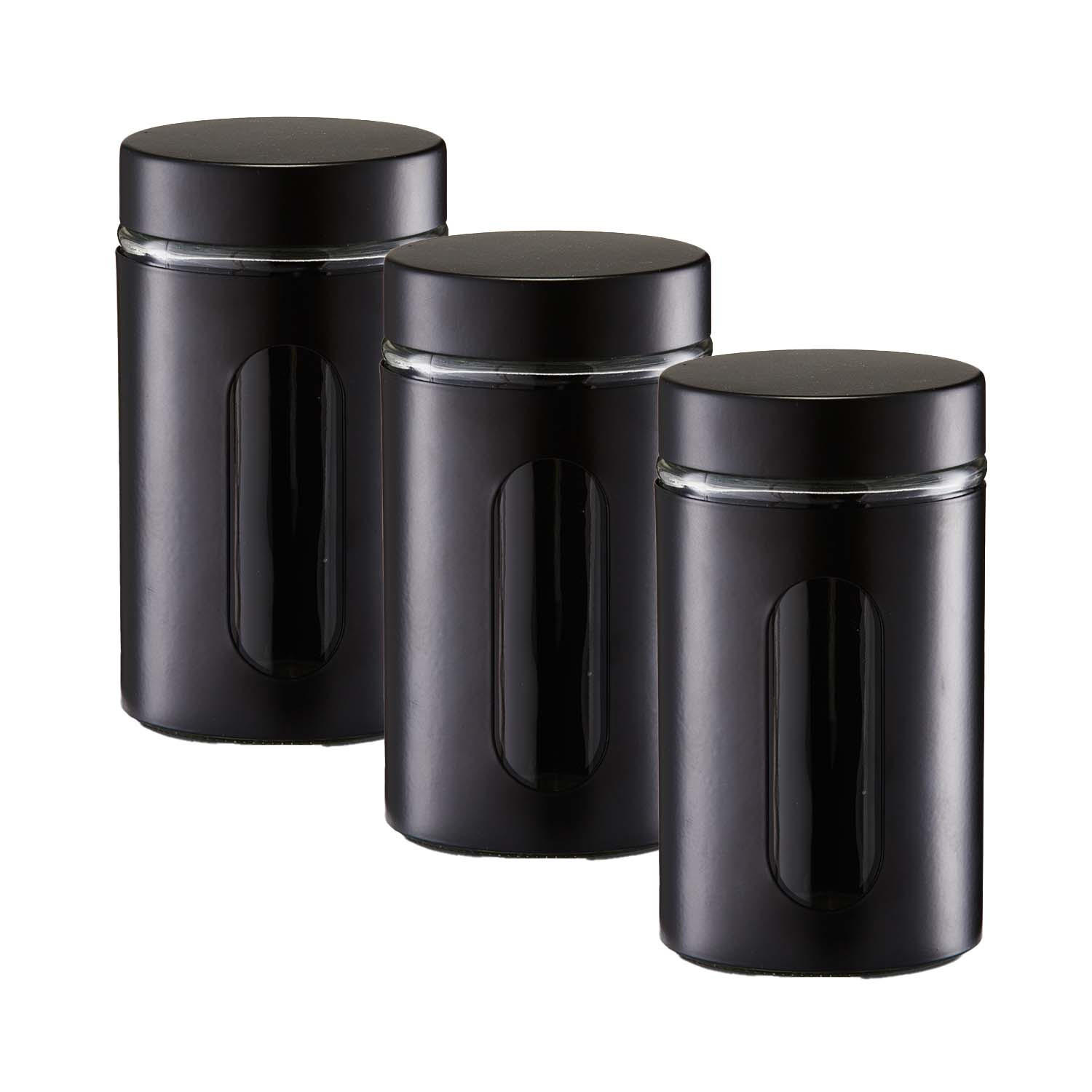VORRATSGLAS 3 Stück mit Metalldeckel, schwarz - Ø 10,2 x 18cm - Schwarz, Glas (10.2/18/10.2cm) - Zeller Present