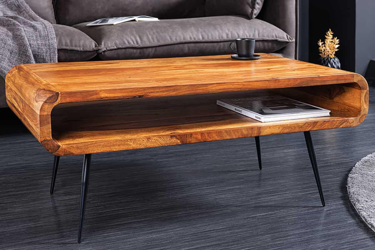 COUCHTISCH ALPHA Sheesham Finish 90 cm - Schwarz/Braun, Holz/Metall (50/90/40cm) - riess-ambiente