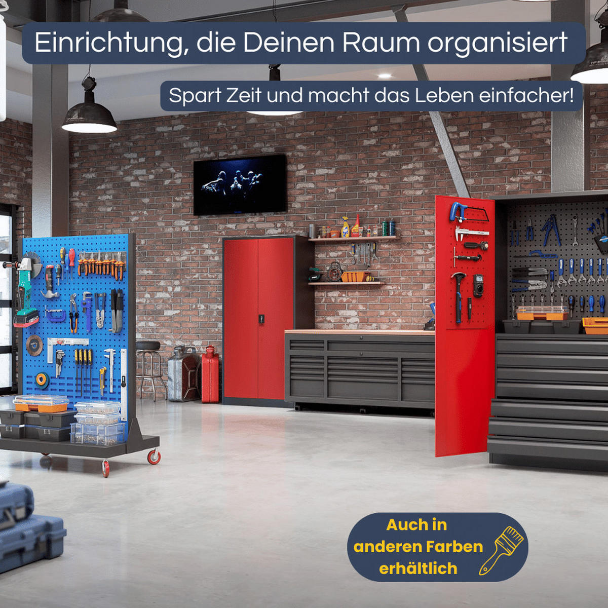 WERKZEUGSCHRANK mit Schubladen TOM 185x92x50cm Anthrazit-Rot - Anthrazit, Metall (92/185/50cm) - DELUKE