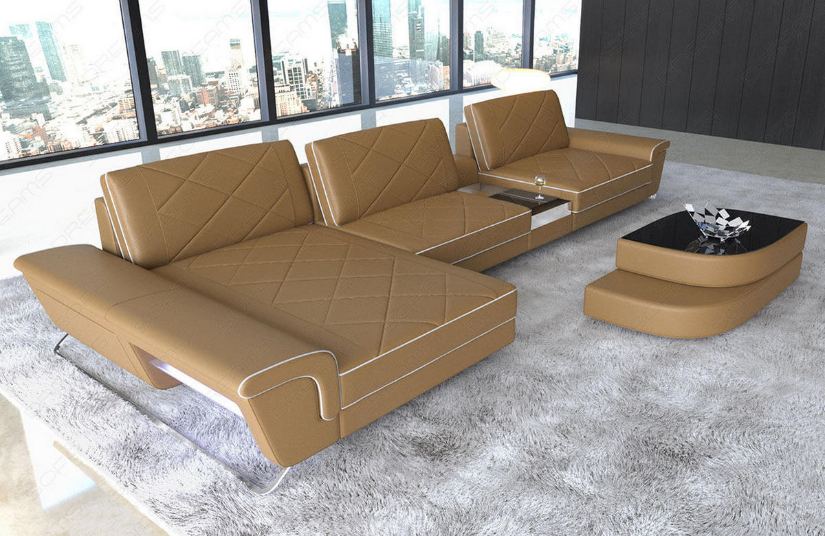LEDERSOFA Bari L - Beige, Leder (197/369cm) - Sofa Dreams