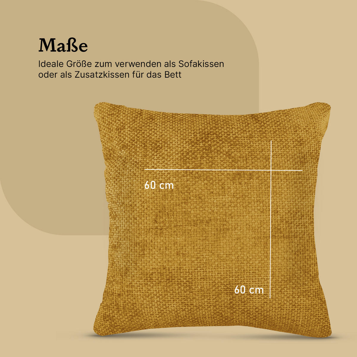 KISSENHÜLLE Chenille Cross 60 cm x 60 cm in Senf - Weiß, Textil (60/60cm) - Bestlivings