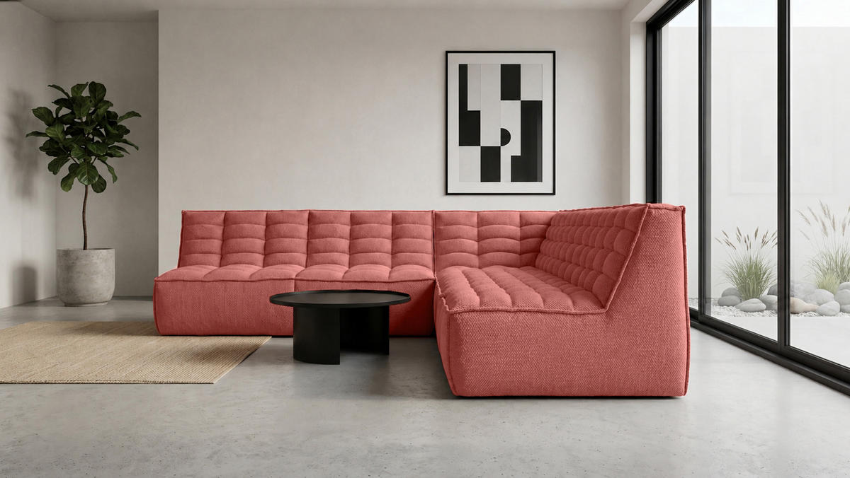 ROHOVÁ SEDAČKA modulární ve tvaru L, plyšová tkanina Pop, Růžová, Pravá strana, LAZY L - růžová, dřevo (333/253cm) - Kaiser Möbel