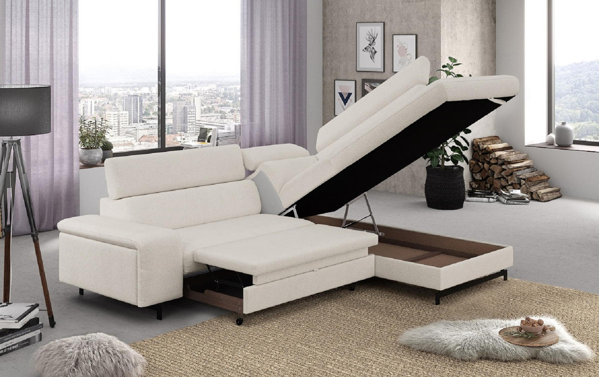 ECKSOFA mit Schlaffunktion und Bettkasten - Schwarz/Weiß, Kunststoff/Textil (215/262cm) - Cotta