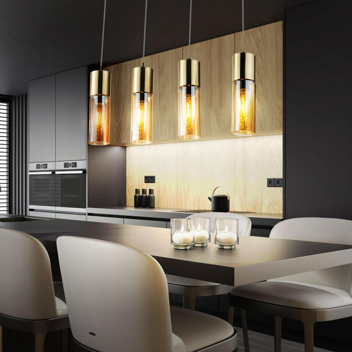 LED HÄNGELEUCHTE ANNIKA Messing Amber - Messingfarben, Glas (80/9/156cm) - Globo Lighting