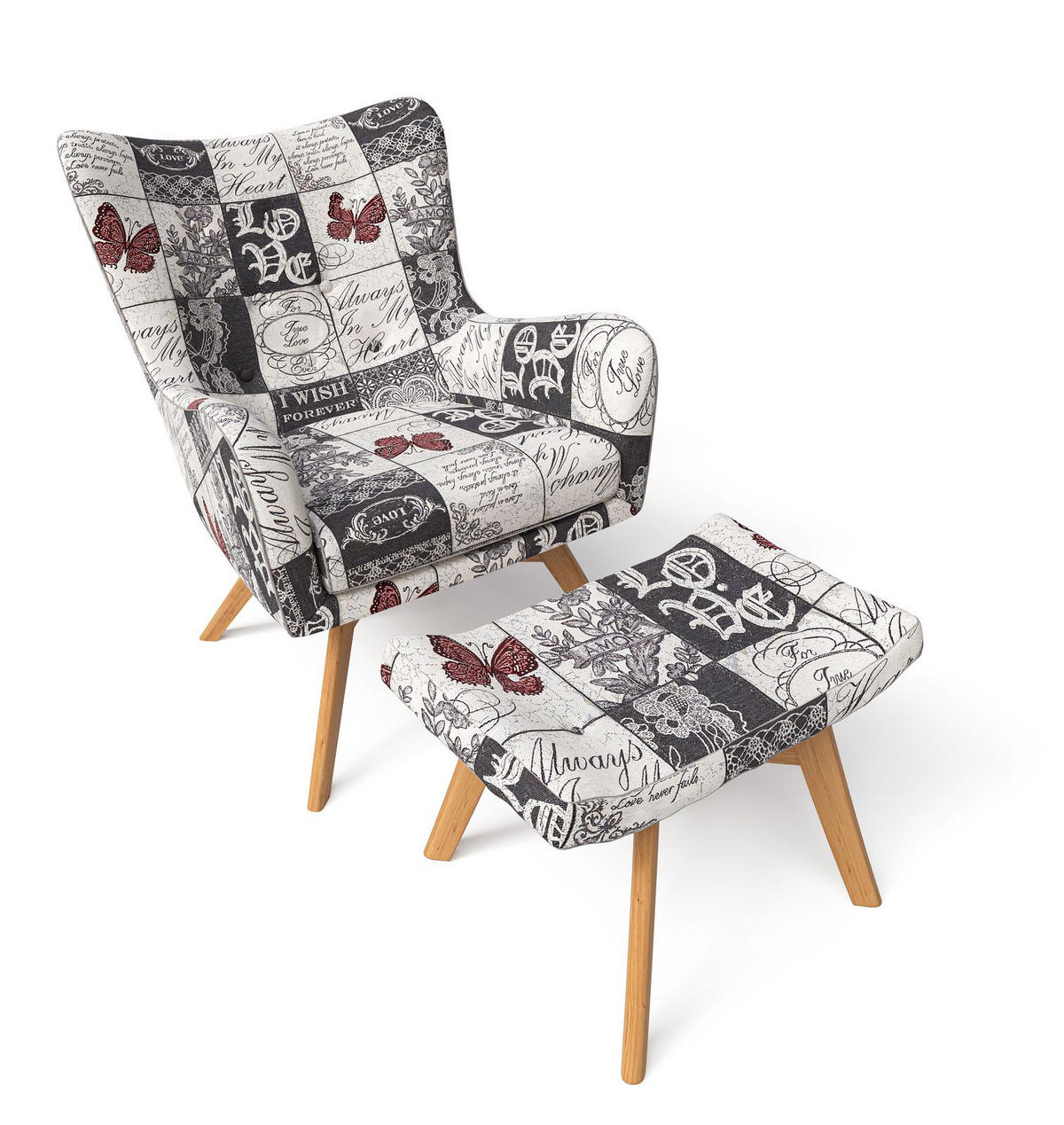OHRENSESSEL Manhattan, Relaxsessel mit Hocker | Modern & Design, Gothic Love - Dunkelgrau/Kirschrot, Textil (67/50/87cm) - Supellex
