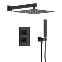 DUSCHARMATUR SFS-5010 Schwarz Matt, Unterputz, Thermostat, 300-mm-Kopfbrause, Handbrause, 400-mm-Duscharm, 1500-mm-Schlauch - Schwarz, Metall (30/21/40cm) - Everstein