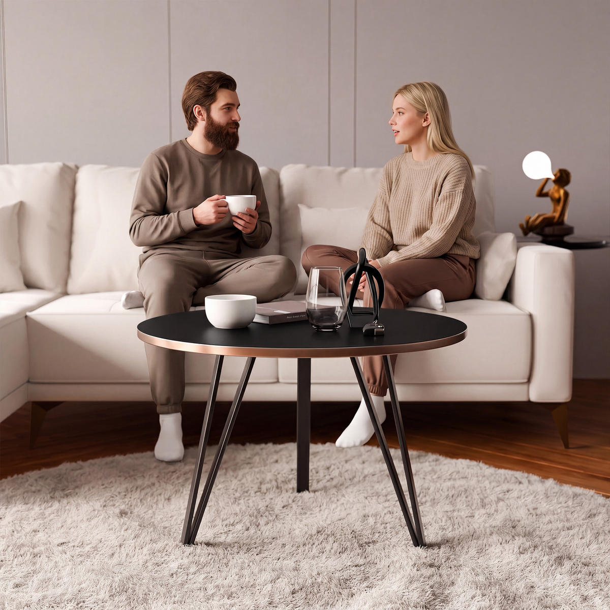 COUCHTISCH RIO mit goldener Kante – schwarz - Schwarz, Holzwerkstoff (67/67/45cm) - Idohome