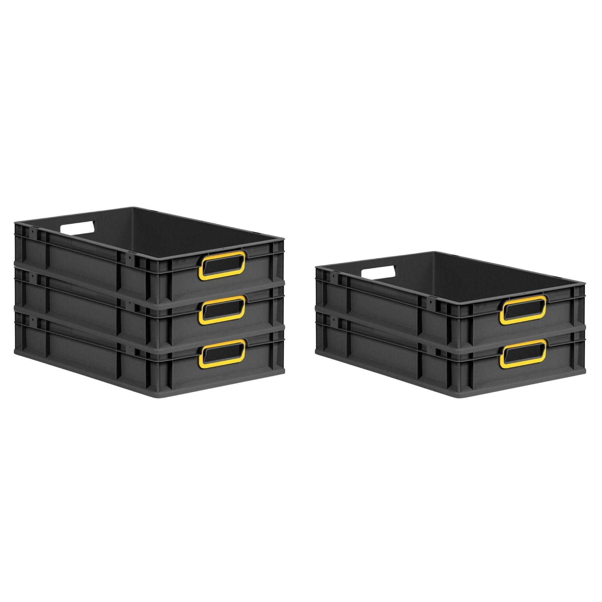 EUROBOX 5x NextGen Color 12x40x60 cm 23 Liter Griffe gelb offen, Schwarz - Gelb/Schwarz, Kunststoff (40/12/60cm) - PROREGAL