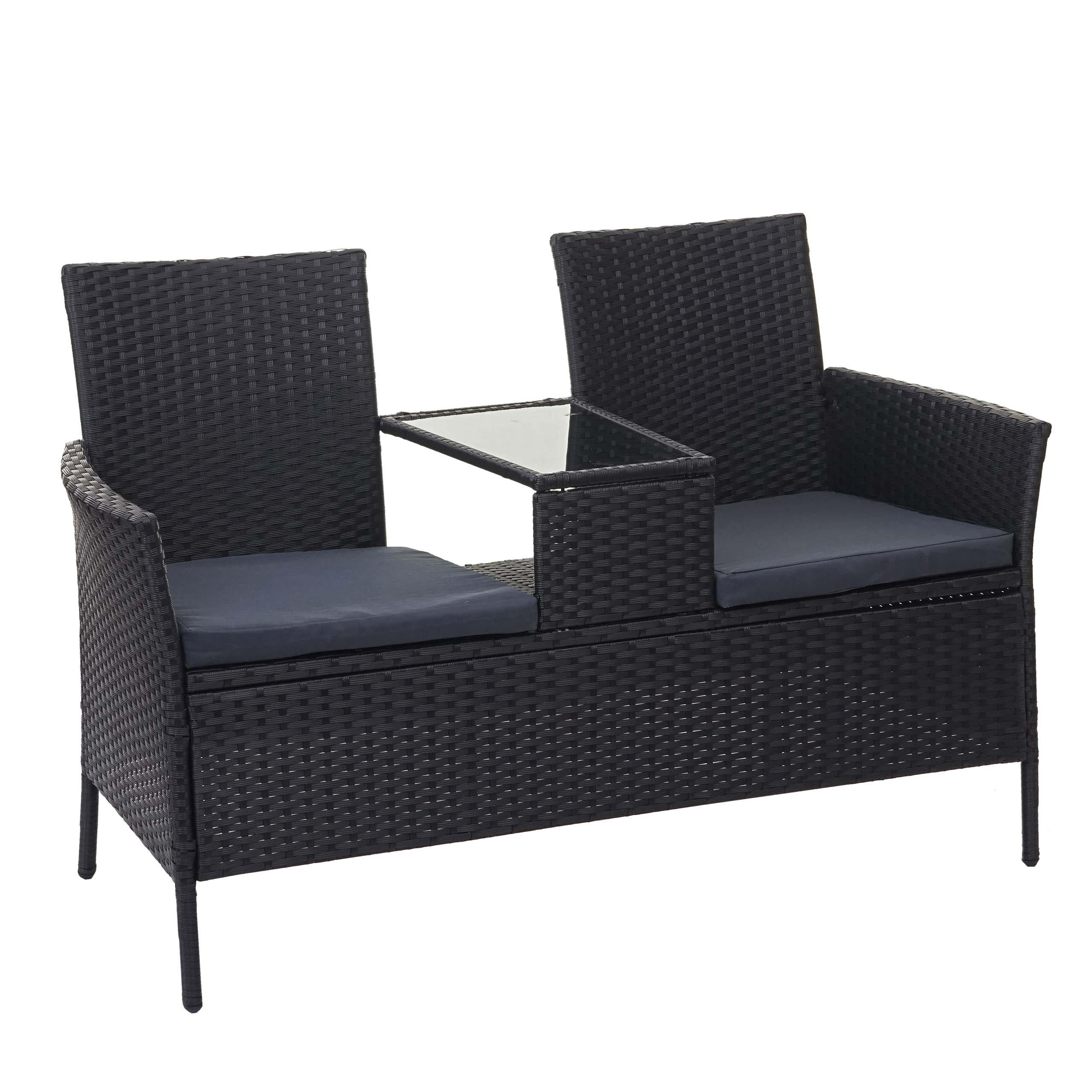 POLY-RATTAN SITZBANK MIT TISCH Schwarz, Grau - Schwarz/Grau, Kunststoff (132/84/55cm) - MCW