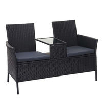 POLY-RATTAN SITZBANK MIT TISCH Schwarz, Grau - Schwarz/Grau, Kunststoff (132/84/55cm) - MCW