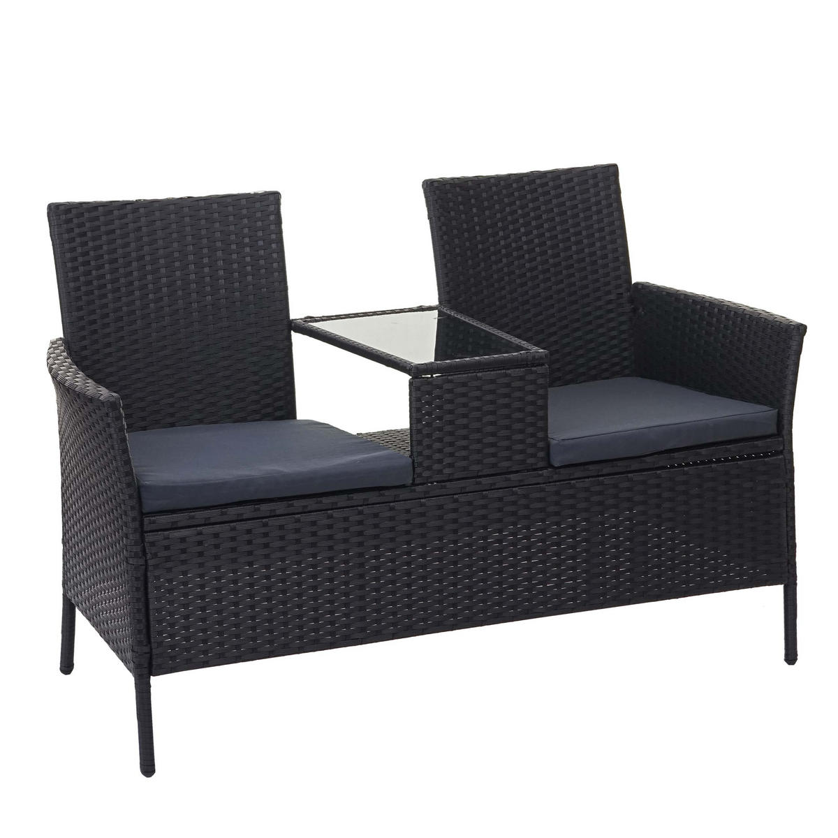 POLY-RATTAN SITZBANK MIT TISCH Schwarz, Grau - Schwarz/Grau, Kunststoff (132/84/55cm) - MCW