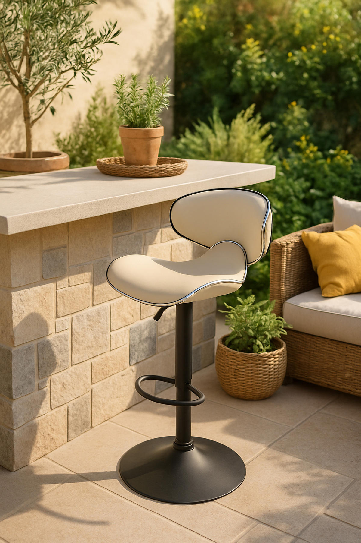BARHOCKER 2er Set Las-Mallorcas Kunstleder schwarz creme - Creme/Schwarz, Kunststoff/Metall (46/108/49cm) - TPFLiving