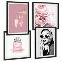 BILDER SET 4er Set - 50x50 cm & 40x60 cm Schwarzer Rahmen - Stilvolle pinkfarbene Accessoires - Schwarz, Kunststoff (50/50cm) - TULUP