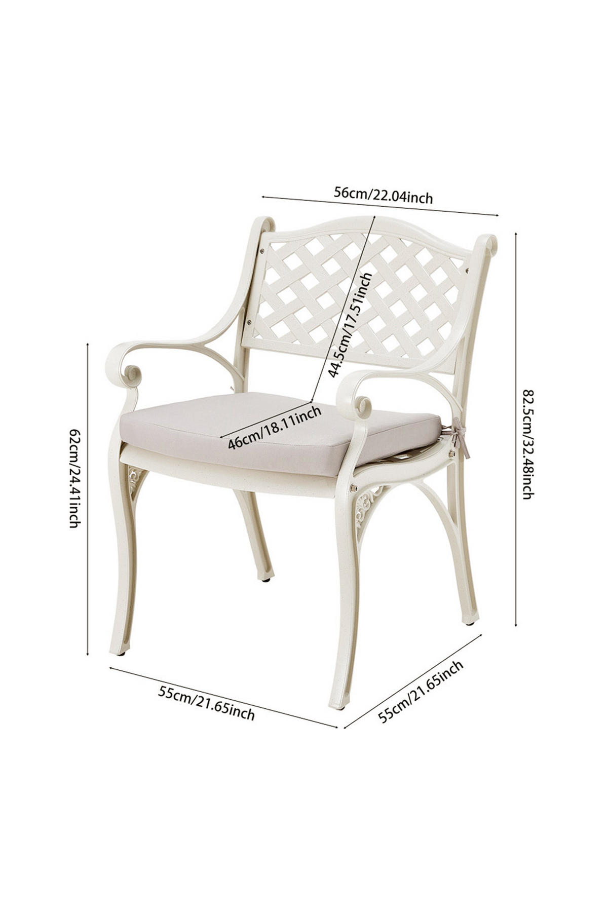 GARTENSTUHL 2er-Set aus Aluguss in Creme Einfache Montage Leicht zu reinigen 56 cm B x 55 cm T x 82,5 cm H - Creme, Metall (56/82.5/55cm) - Livingandhome