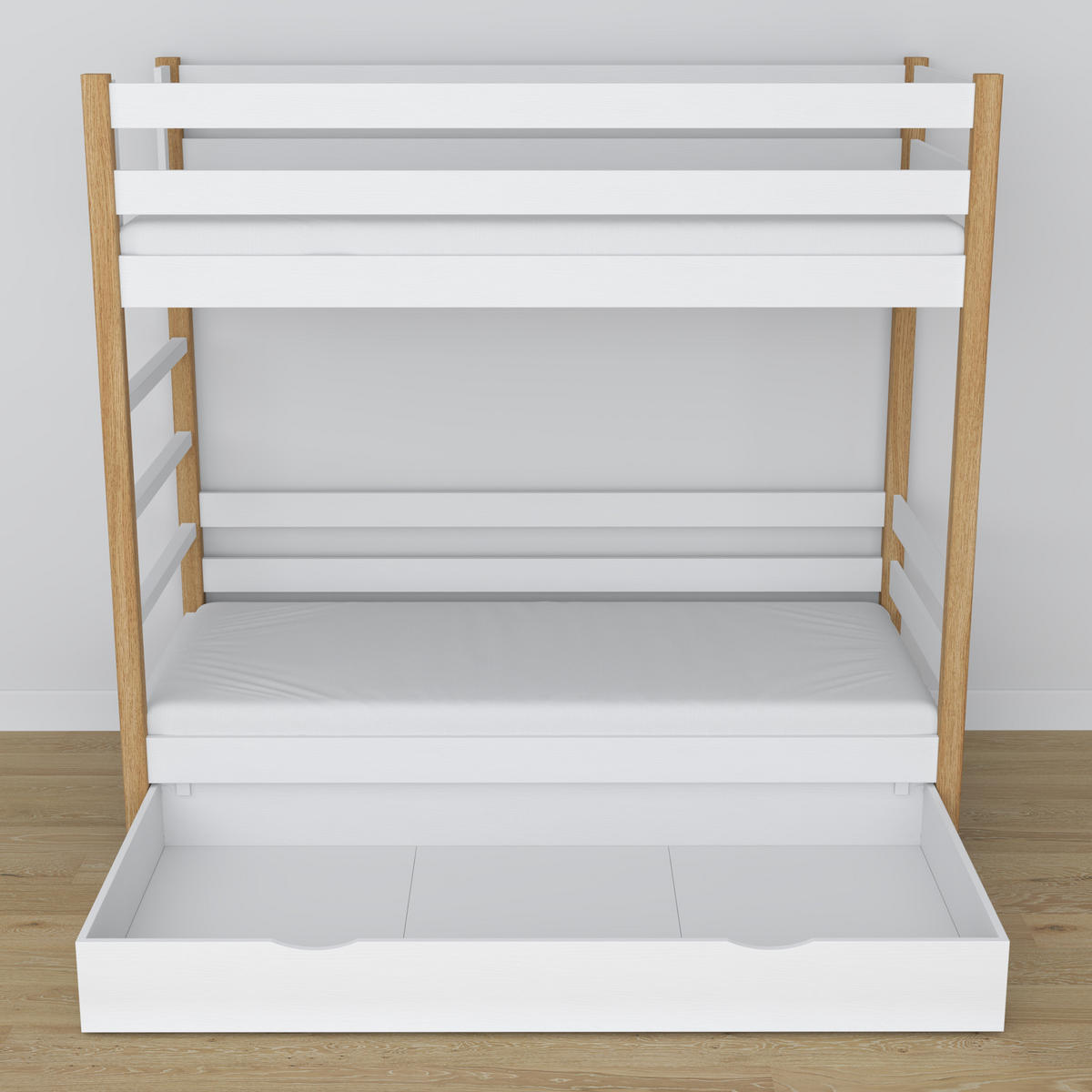 ETAGENBETT N03 mit Schublade Weiß / Eiche Natur 100/190 - Eiche Artisan/Weiß, Naturmaterialien/Holz (100/190cm) - N-Wood