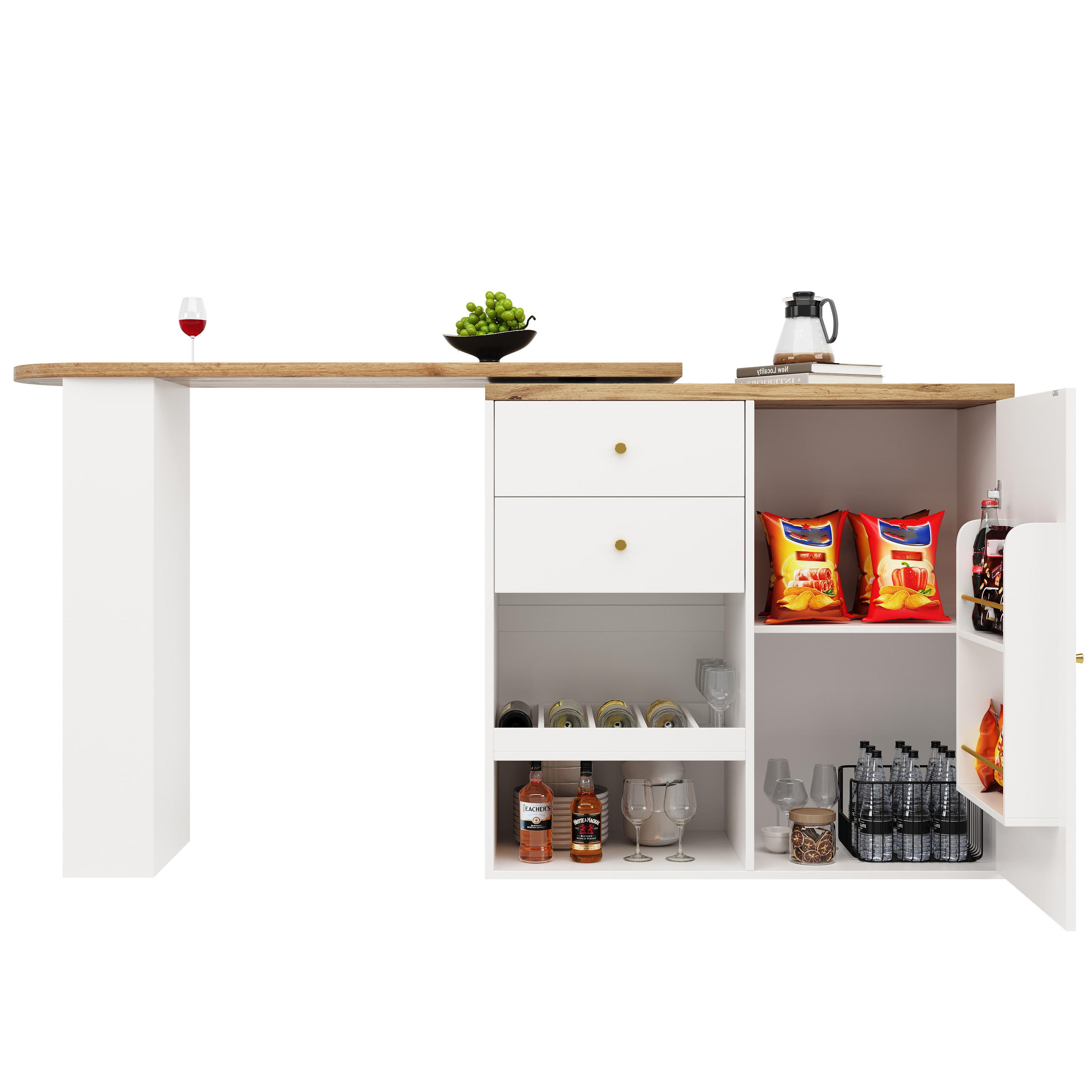 SIDEBOARD drehbar mit Schubladen,offenen Regalen 105/39/102 cm - Weiß, Holzwerkstoff (105/102/39cm) - EVRYAE