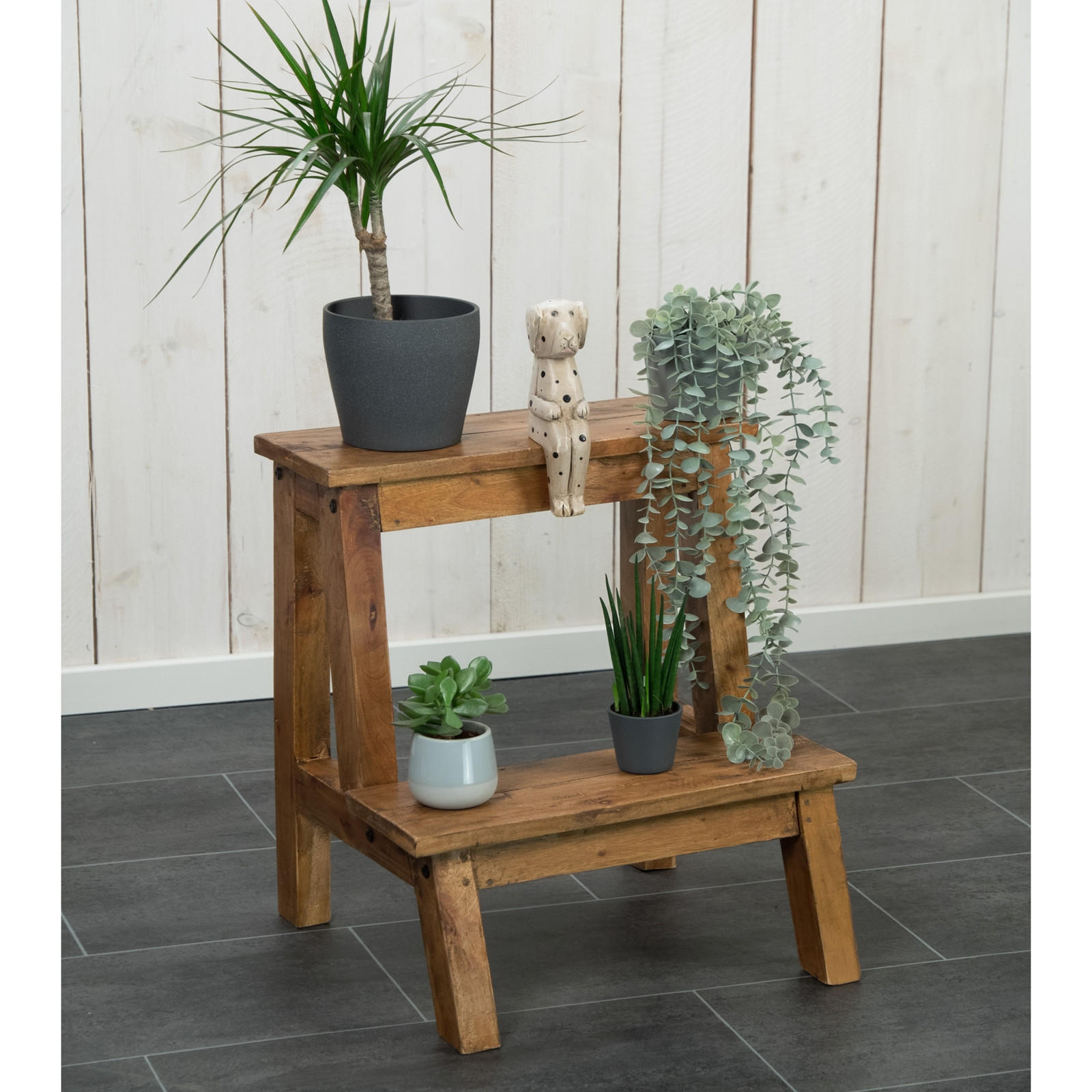 PFLANZENTREPPE Ficus Mahagoni Massivholz, 2 Ebenen naturfarben - Naturfarben, Holz (40/50/46cm) - DESIGN DELIGHTS