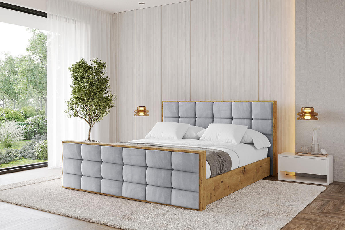 POLSTERBETT mit Bettkasten, Fußteil und Lattenrost, Boxbett ohne Matratze - ENZO2-Z 180x200 Hellgrau - Hellgrau, Holzwerkstoff/Textil (180/200cm) - ALTDECOR