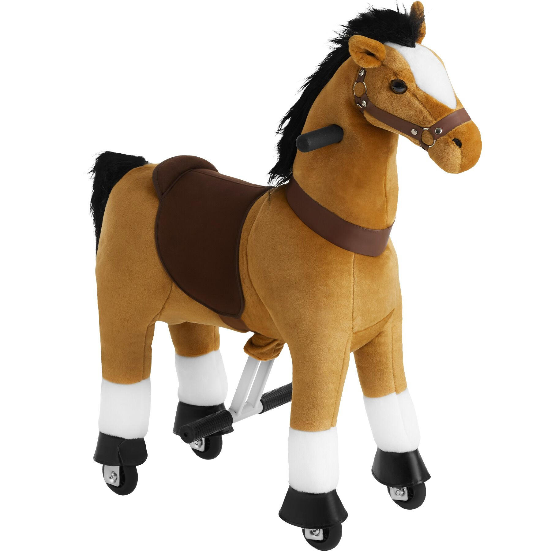 SCHAUKELPFERD AUF ROLLEN ,rutschfeste Gummigriffe und -pedale,hellbraun - Hellbraun, Kunststoff (76/29/85cm) - tectake