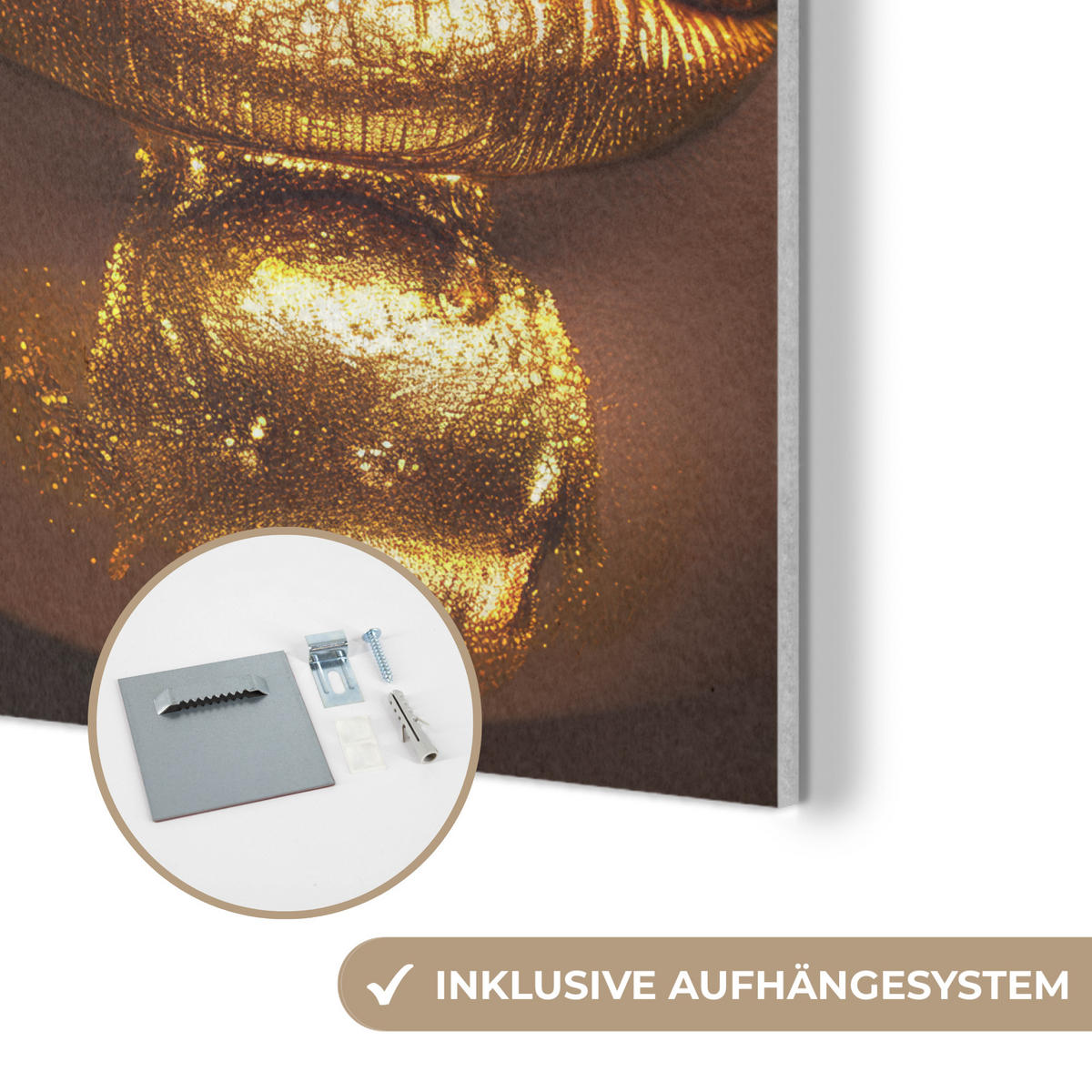 AKUSTIKPANEEL Frau - Gold - Luxus - Porträt 90x90 cm - Goldfarben, Textil (90/0.9/90cm) - MuchoWow