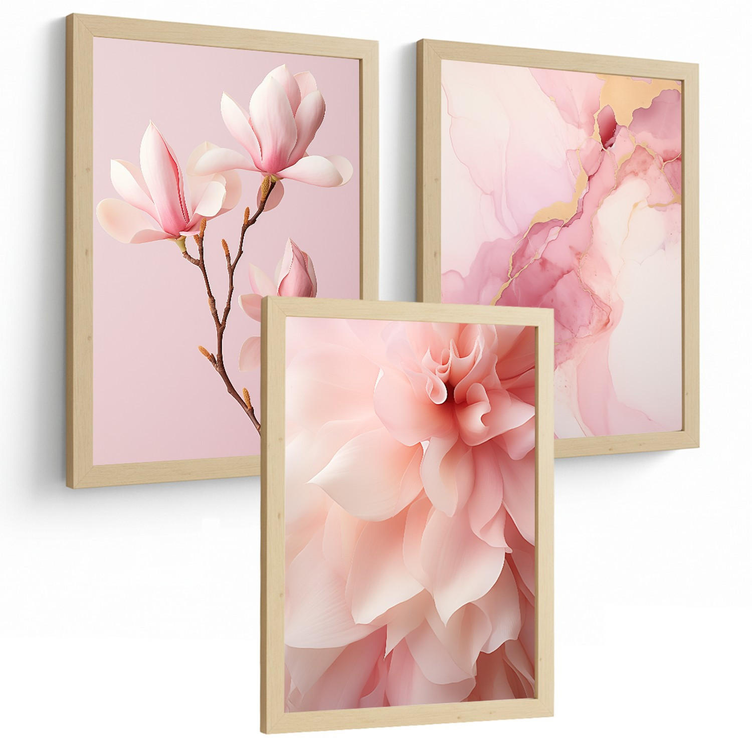 Nacnic PLAKAT Sada 3 Fuchsia Pink A3 Lehký dřevěný rám