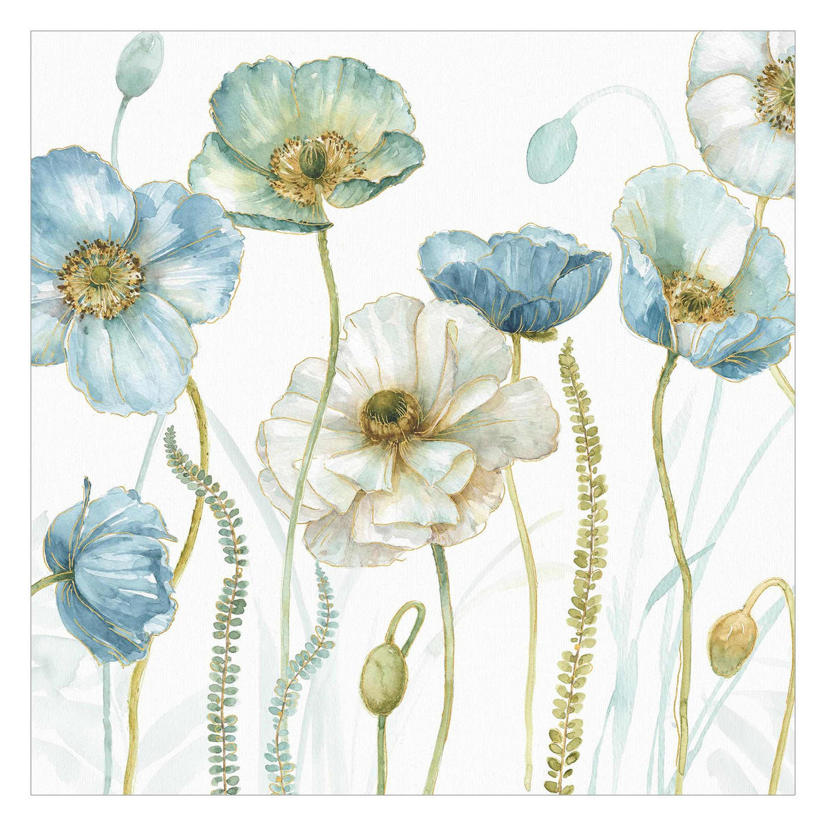 FOTOTAPETE Blüten in Gold und Blau 288/288 cm - Pastellblau, Papier (288/288cm) - Bilderwelten