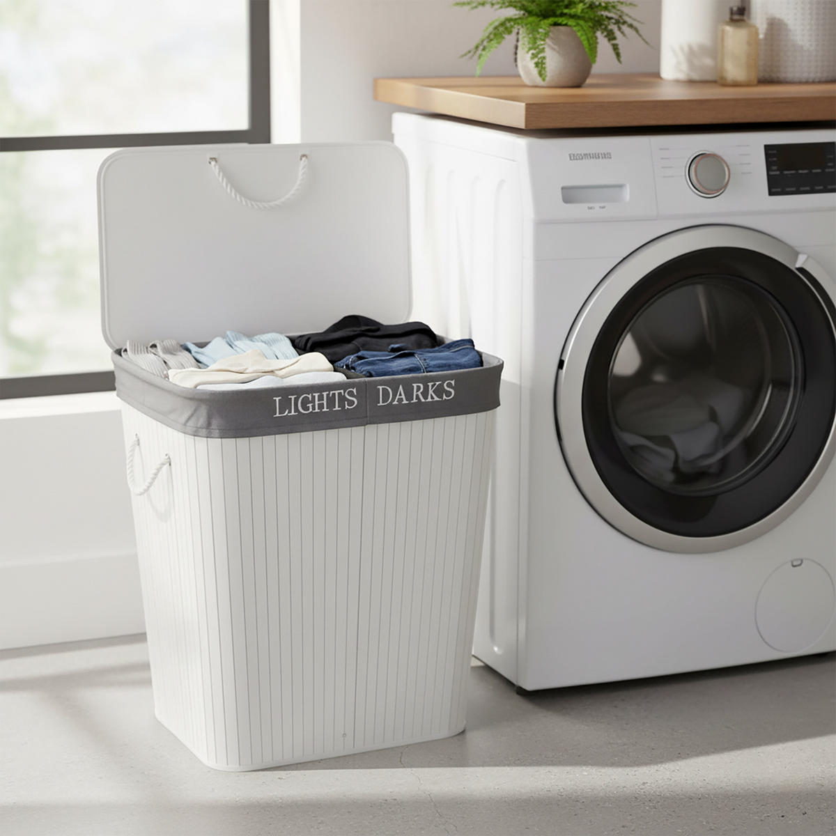 WÄSCHEKORB Bambus - Weiß, Holz/Textil (52/63/32cm) - Relaxdays
