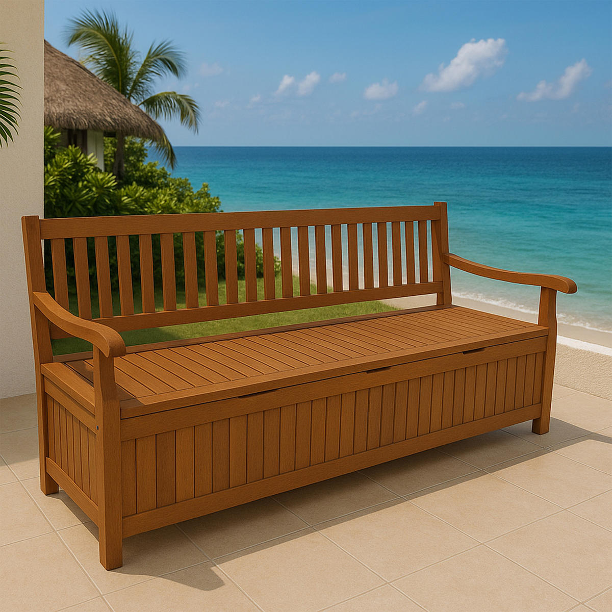 GARTENBANK Porthsmouth - mit großem Staufach unter der Sitzfläche, Eukayltpus geölt - Braun, Holz (180/90/64cm) - TPFGarden