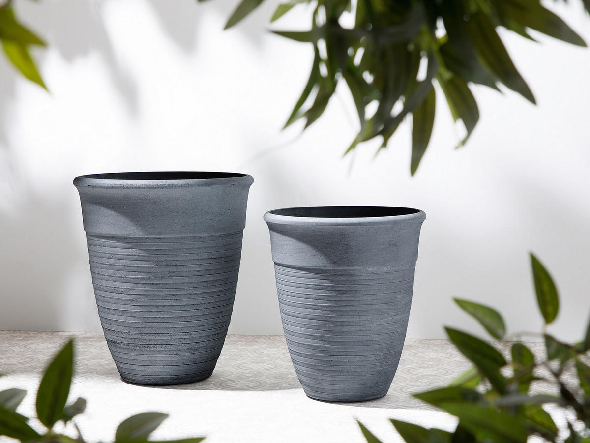 BLUMENTOPF grau rund 43/43/49 cm Katalima - Grau, Stein (49cm) - Beliani