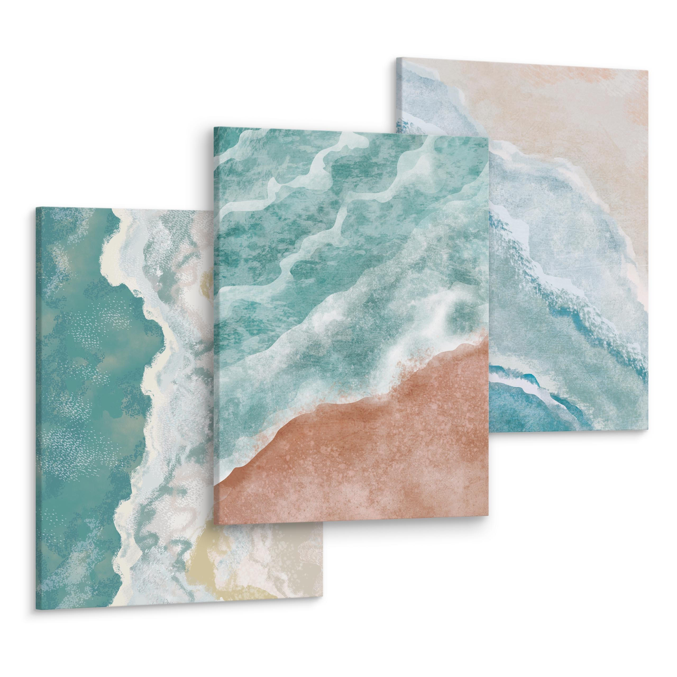 LEINWANDBILDER 3-er Set Strand Meer - Türkis/Blau, Textil (90/40cm) - Muralo