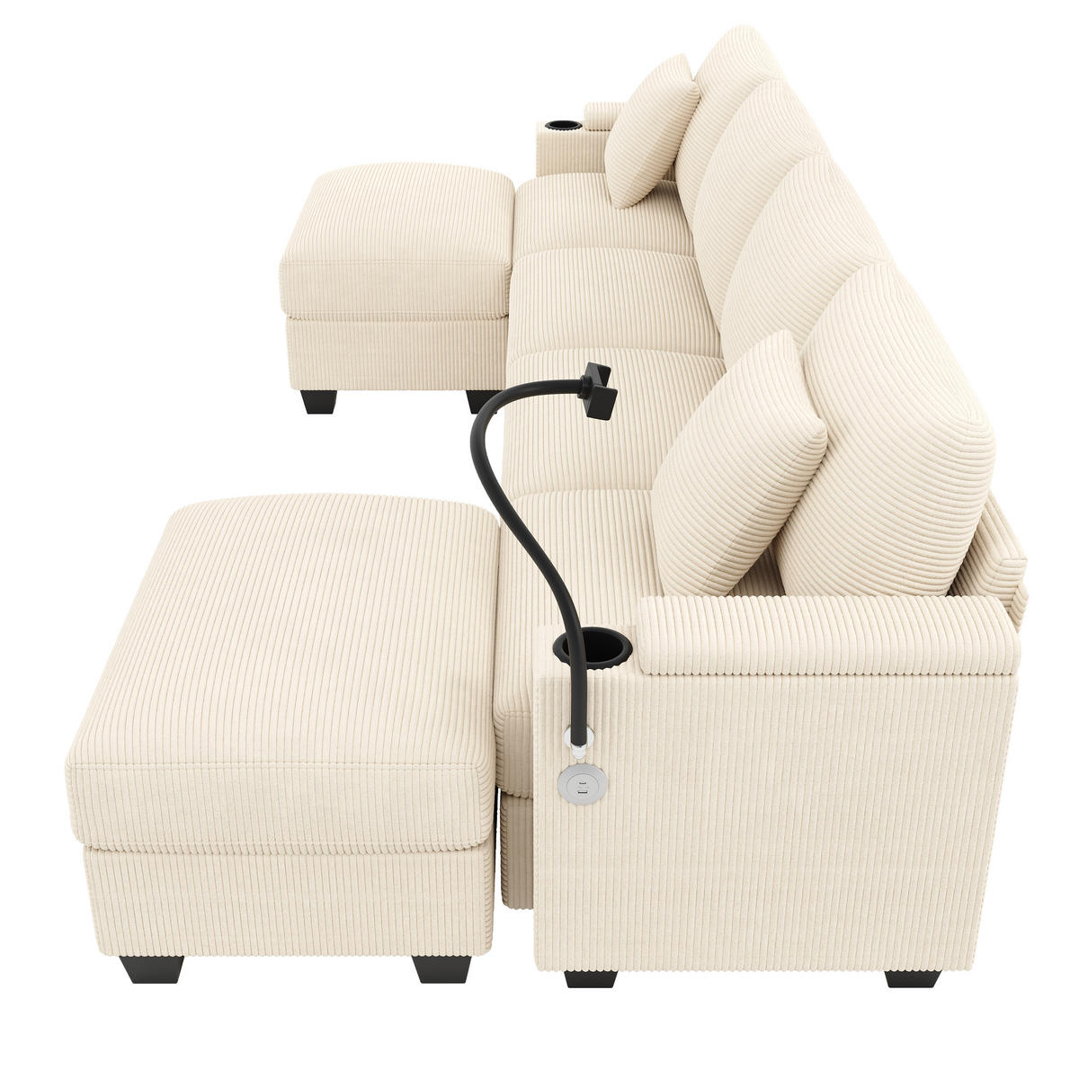 ECKSOFA 275.5/139/87 cm Beige mit Schlaffunktion, Handyhalter und USB-Ladeanschluss - Beige, Textil (275.5/139cm) - Oxeza