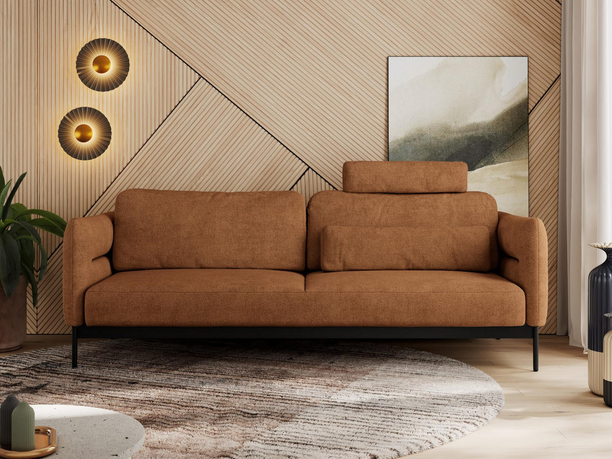 SOFA SALENTO Orange Struktur - Schwarz/Orange, Textil/Metall (221/82/101cm) - MKS