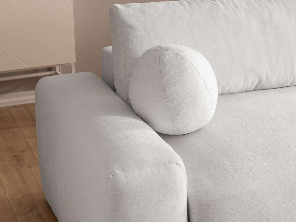 ECKSOFA Puffy mit Schlaffunktion und Bettkasten - besonders weich und puffig aus Creme Webstoff - Ottomane rechts - Creme/Schwarz, Holz/Kunststoff (266/138cm) - S-Style Möbel