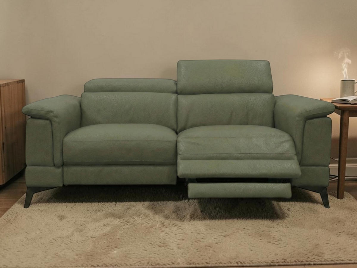 3-SITZER Sofa Planet Echtleder mit 1 x Relaxfunktion Olivgrün - Olivgrün, Leder/Metall (200/80/110cm)