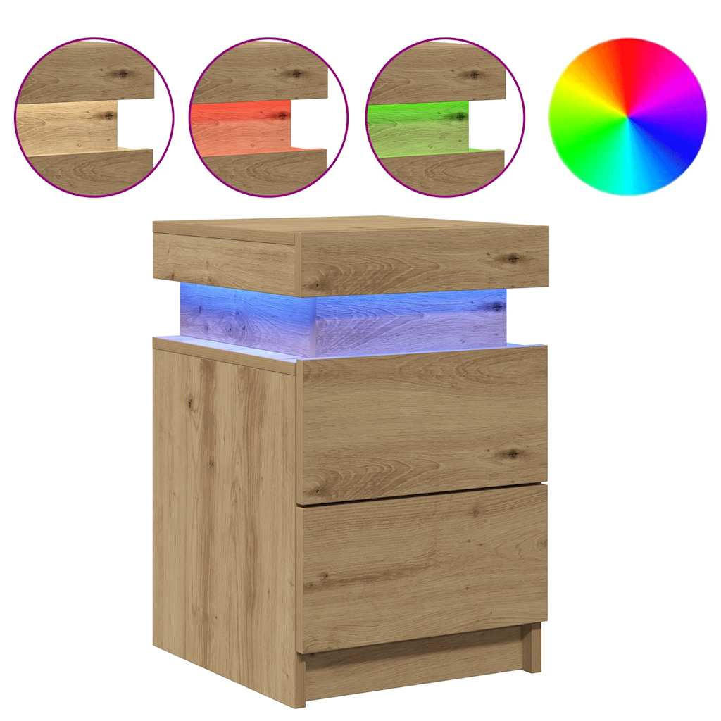 LED-NACHTTISCHE 2Er Set Artisan-Eiche 35/39/55 Cm Holzwerkstoff - Braun, Holzwerkstoff (39/55/35cm) - vidaXL