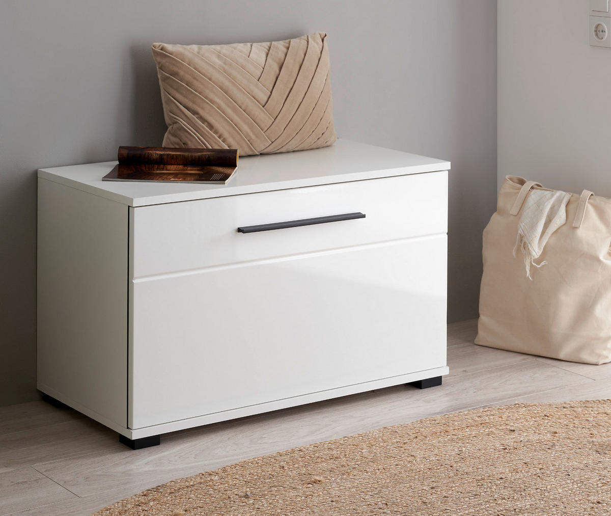 GARDEROBENBANK weiß Hochglanz 80 cm, Sitzbank mit Stauraum - Weiß Hochglanz/Schwarz, Holzwerkstoff/Kunststoff (80/50/40cm) - Furn.Design