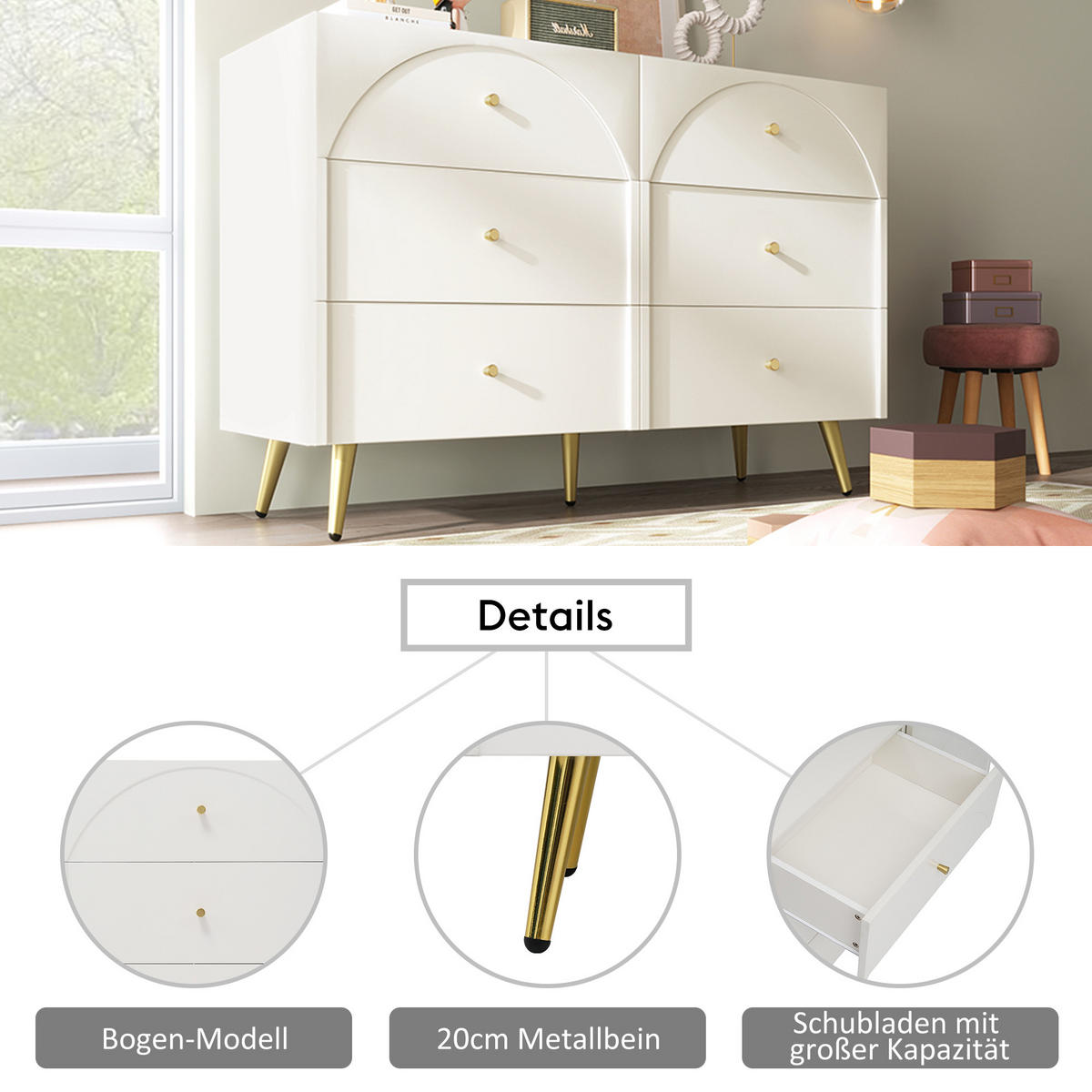 SIDEBOARD Weiß 120/40/85 cm - Weiß, Holzwerkstoff/Metall (40/85/120cm) - Urban Meuble