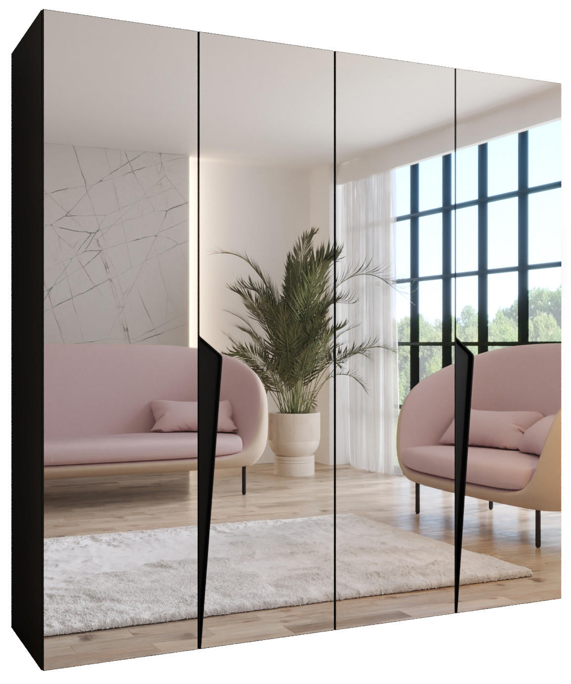 Abiks Möbel DREHTÜRENSCHRANK Schwarz, Schwarz 200cm × 52cm × 202cm
