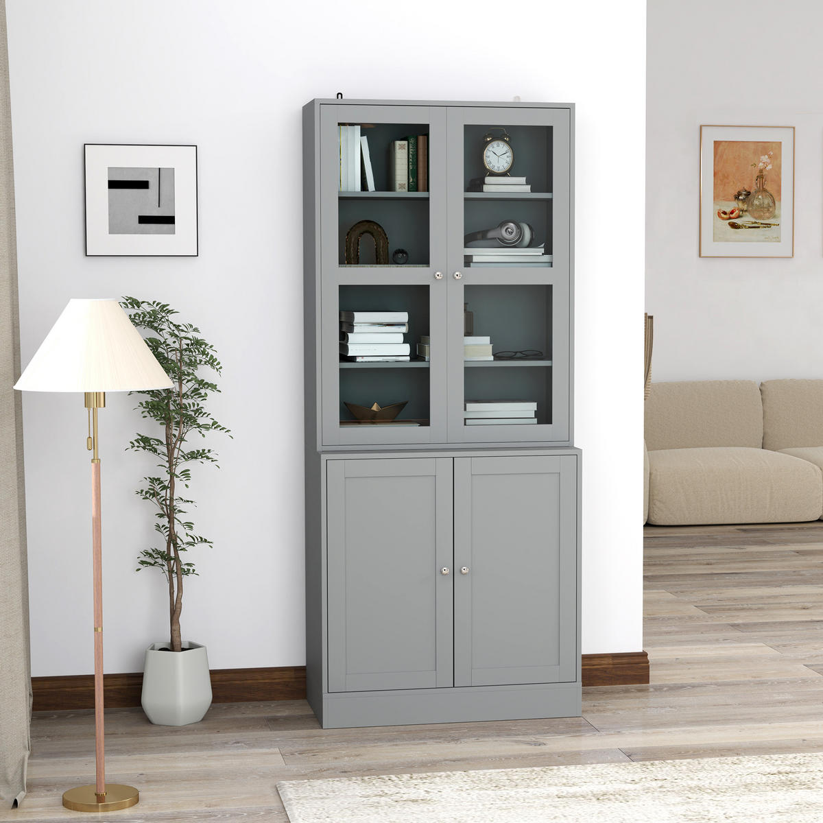 AKTENSCHRANK DE-14525 6 Ebenen mit 2 Glastüren, verstellbare Böden Grau - Grau, Holzwerkstoff (40/178.5/76cm) - ComfortXL