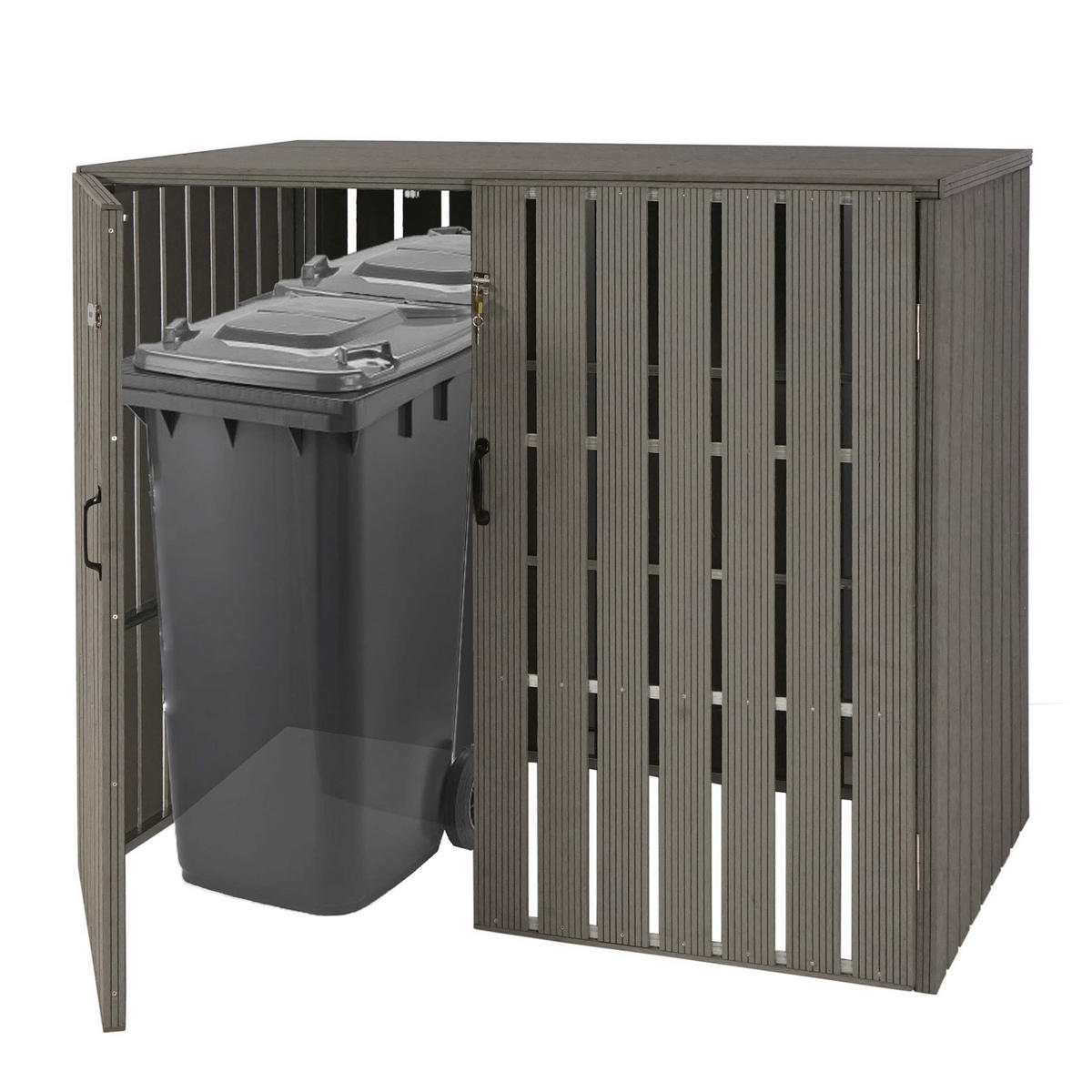 MÜLLTONNENBOX XL 2er-/4er-WPC HxBxT 115x140x100cm Metall Holzoptik erweiterbar Grau - Grau, Metall (140/115/100cm) - PROREGAL
