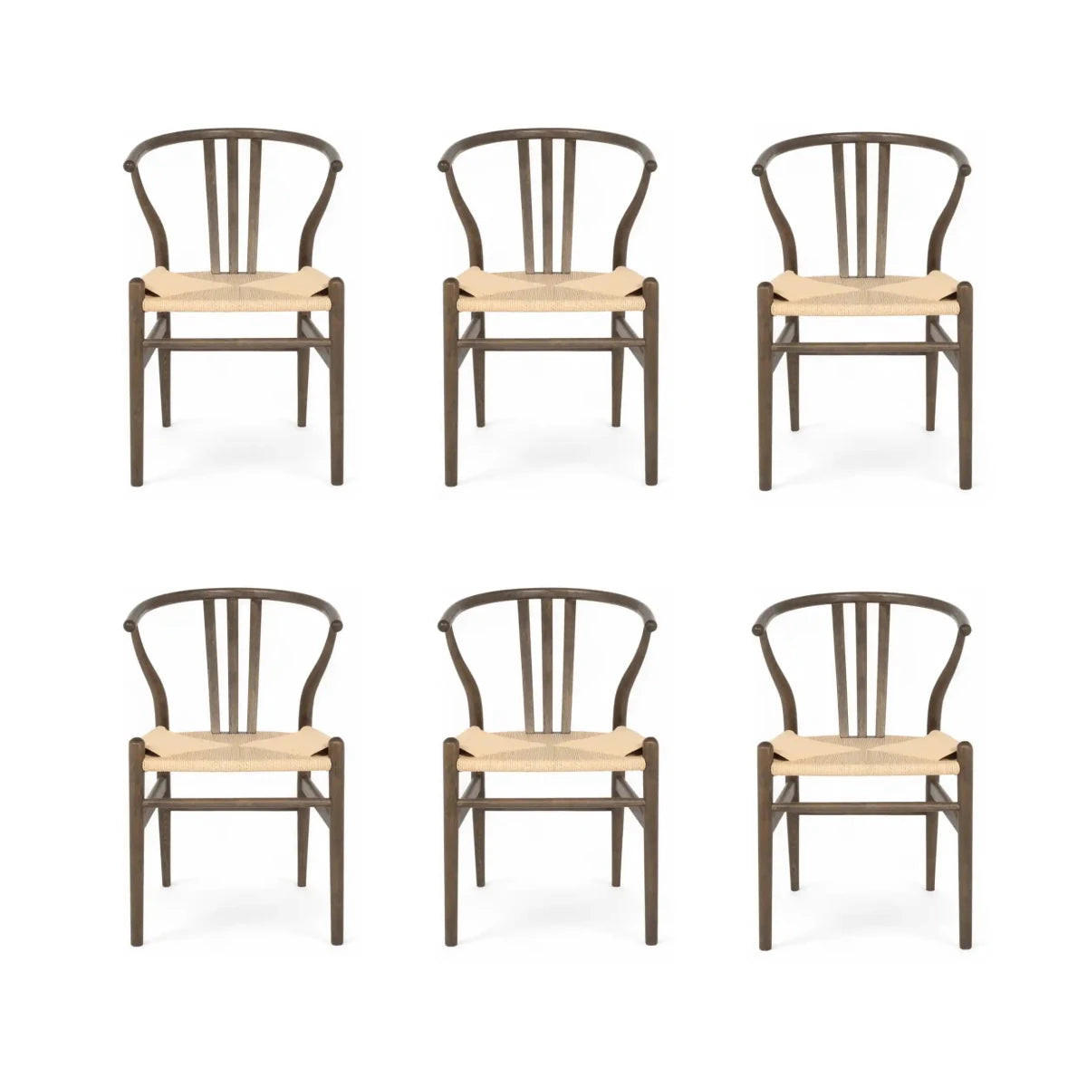 STUHL-SET 6 Stück in Rattan / Eiche Räuchereiche - Braun, Holz/Papier (52/78/58cm) - Furnhouse