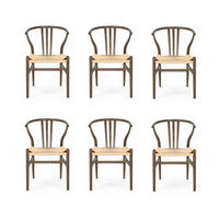 STUHL-SET 6 Stück in Rattan / Eiche Räuchereiche - Braun, Holz/Papier (52/78/58cm) - Furnhouse