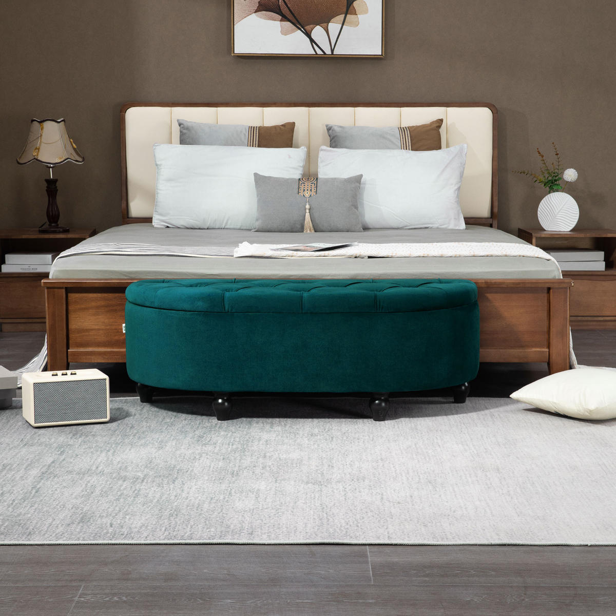 TRUHENBANK DE-07116 Samtoptik, Soft-Close Deckel Dunkelgrau - Dunkelgrün, Holz/Textil (46/42/120cm) - ComfortXL