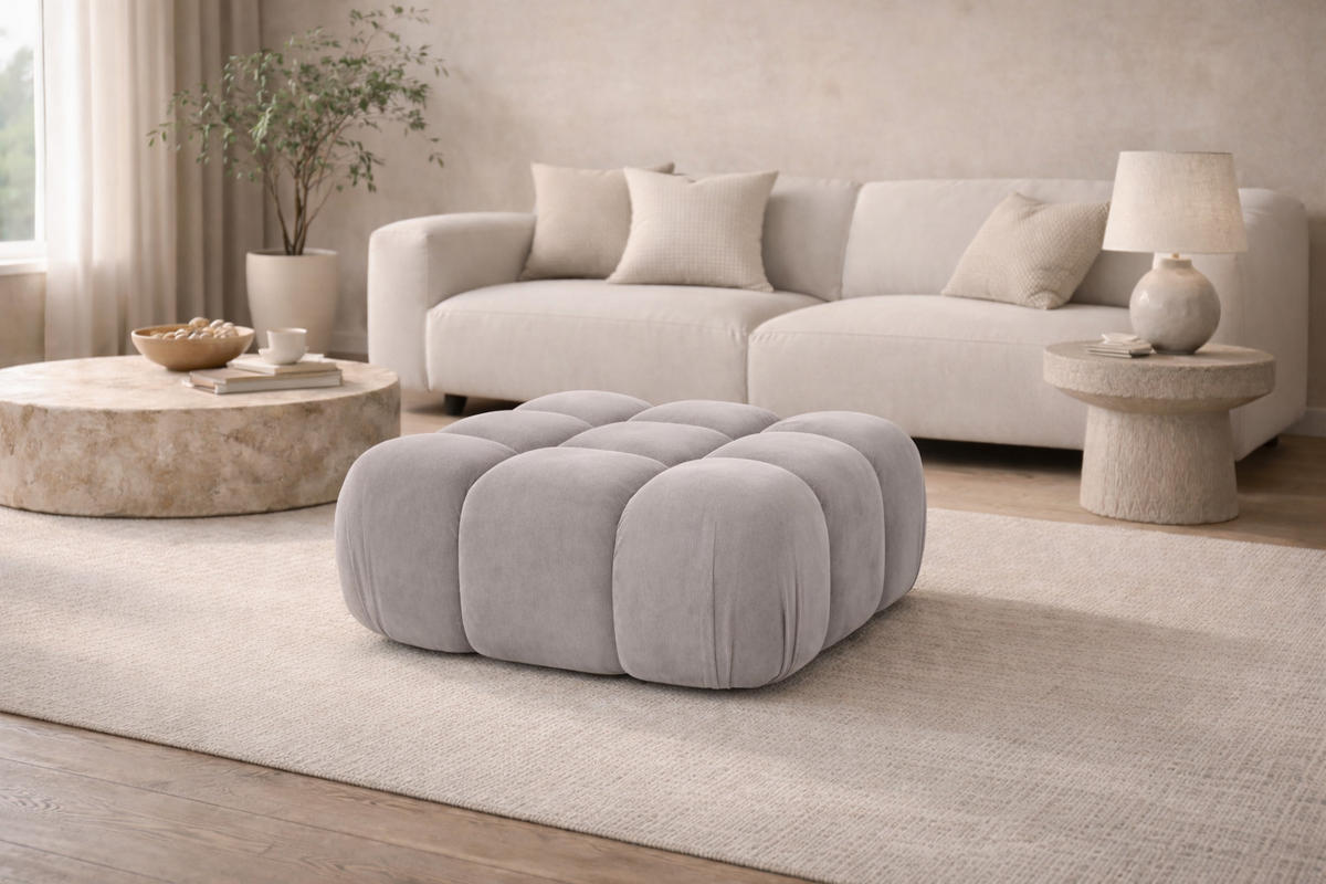 HOCKER Modularer, Veloursstoff Salvador, Grau, Selia - Grau, Holz (95/40/95cm) - Kaiser Möbel